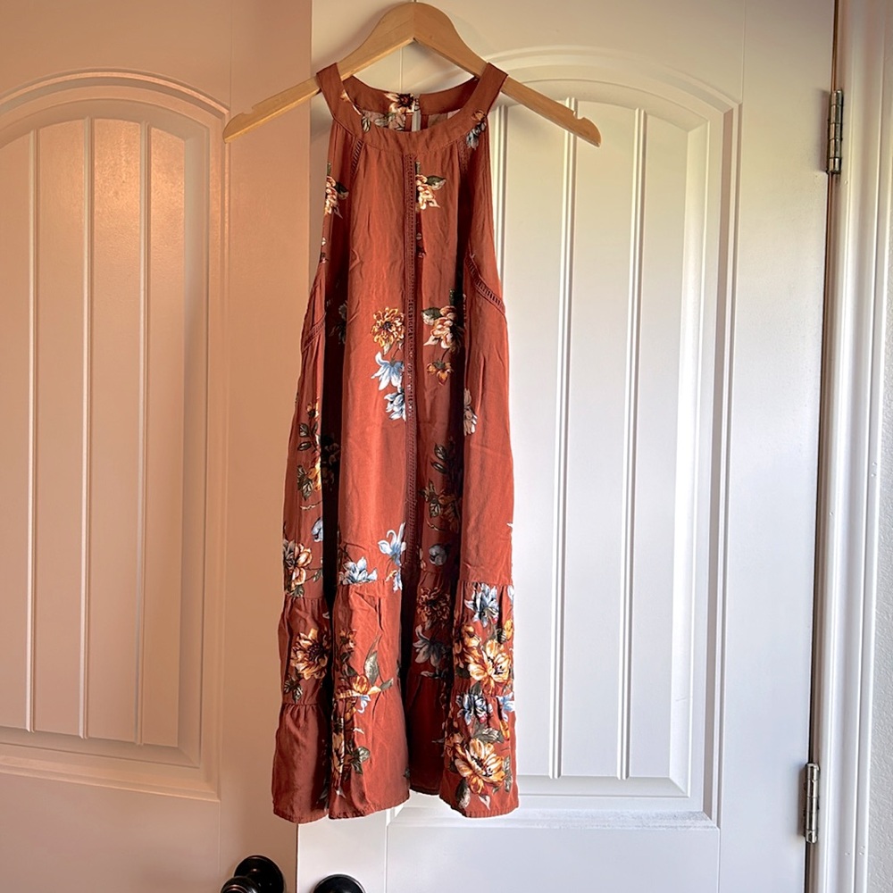 Fall floral rust burnt orange a-line sleeveless dress xhilaration size S small